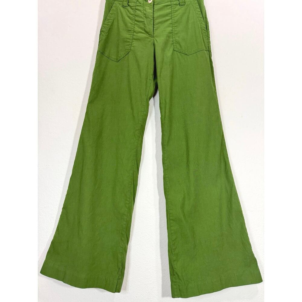 Maeve Anthropologie Naomi Wide Leg Flare Pants Green Linen Blend High Rise Sz 8 - Picture 7 of 14